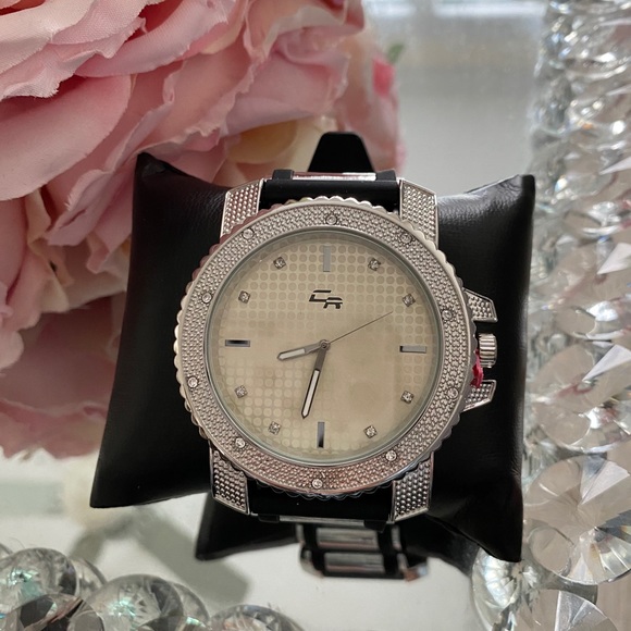 Silver black big icy bling watch